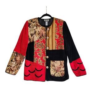 Indigo Moon Womens Vintage Blazer Jacket Size Small Patchwork‎ 80s Tapestry